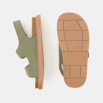 صندل مفتوح من الجلد الأخضر الكاكي الأخضر للأولاد